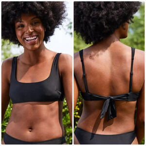 Aerie Tie Back Black Scoop Bikini Top